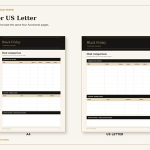 A4 and US Letter versions of the same planning page shown side by side.
