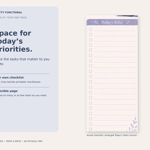 Enlarged Today’s Tasks column from the actual Cozy Daily To-Do List, showing empty handwritten task lines and printable checkboxes.