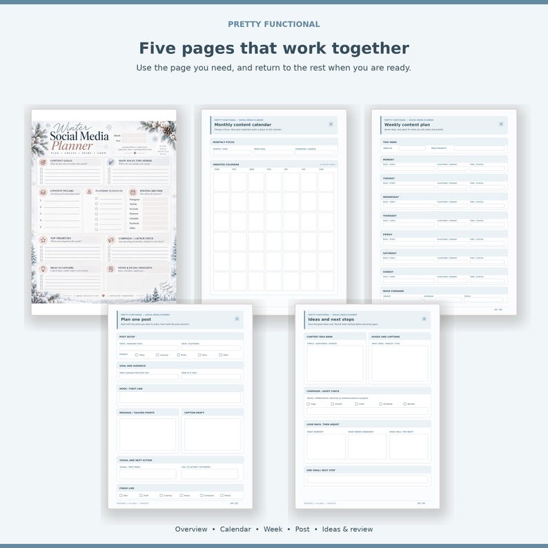 Two planner pages illustrating printable handwriting and fillable PDF use.
