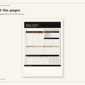 Blank first page of the printable Black Friday Shopping Planner for handwriting.