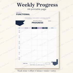 Weekly Reward Chart for Teens Printable | Habit Tracker, Goals & Effort Points