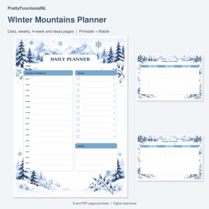 Hourly Planner Printable & Fillable PDF | Daily Schedule and Winter Weekly Pages