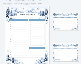 Hourly Planner Printable & Fillable PDF | Daily Schedule and Winter Weekly Pages