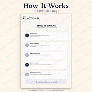A5 instruction page explaining the five-step teen reward system: complete a task, score effort, bank points, carry them forward and spend them on rewards.