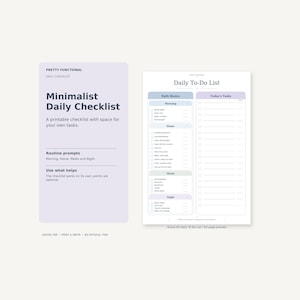 Actual Minimalist Daily Checklist A5 Daily To-Do List with Morning, Home, Meals, Night and Today’s Tasks, shown as a full-page printable preview.
