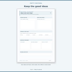 Winter content idea bank and review page with hooks, asset checklist, reflections and next step.