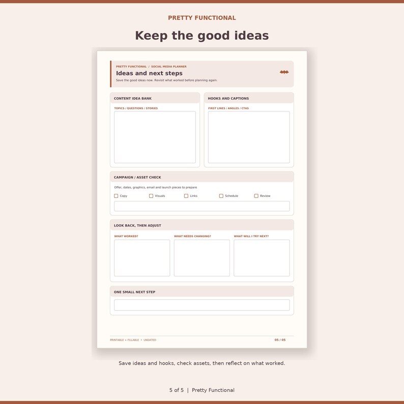 Halloween ideas and review page with idea bank, hooks, asset checklist and next-step prompts.