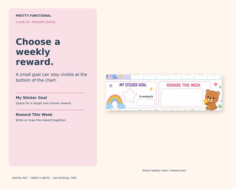 Close-up of My Sticker Goal and Reward This Week at the bottom of the actual toddler weekly chart. Stickers are not included.