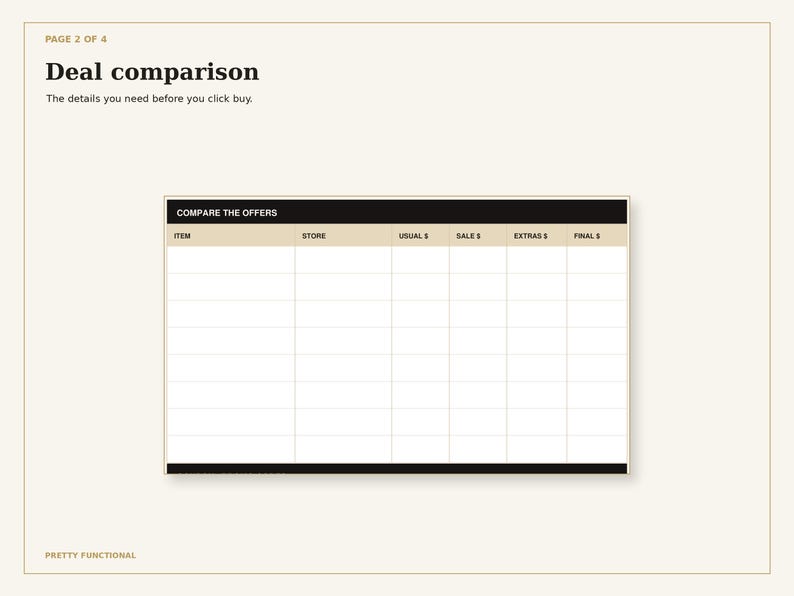 Detail from page two, deal comparison, showing the actual writing spaces.