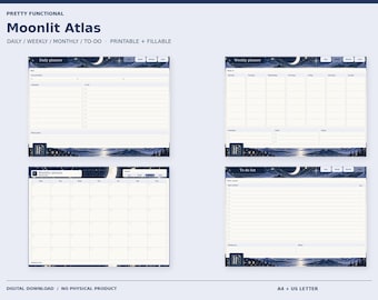 Celestial Landscape Planner PDF, Daily Weekly Monthly & To Do, Printable and Fillable | Moonlit Atlas