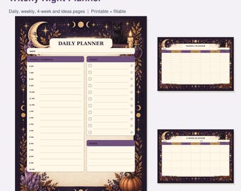 Witchy Planner Printable & Fillable PDF | Gothic Weekly Pages and Daily Schedule