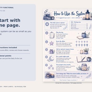 Full actual Cozy Daily Checklist How to Use the System instruction page, including optional points and a smaller routine for low-energy days.