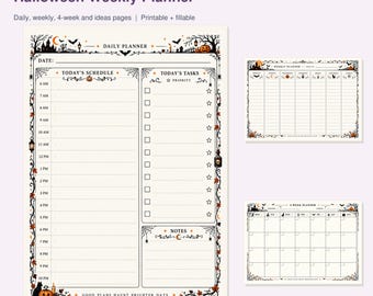 Halloween Weekly Planner Printable & Fillable PDF | Daily Schedule and To Do Lists