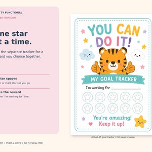 Full A5 You Can Do It goal tracker with tiger illustration, ten stars and an I’m working for reward line.