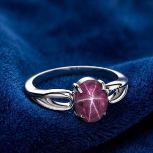 Handmade 925 Silver Oval Pink Star Ruby Ring – 6 Ray Asterism Gemstone