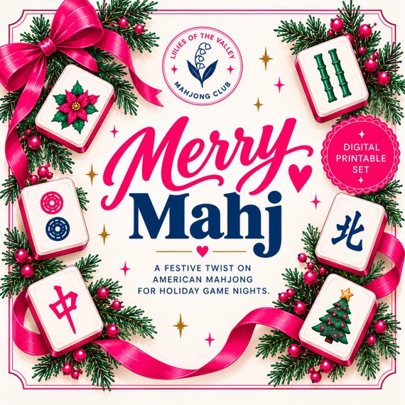 Christmas Mahjong Printable Card | Holiday American Mahjong Game Night | 27 Festive Hands | Digital Download