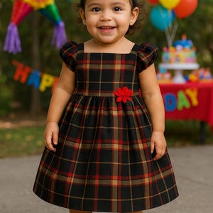 VTG Black Watch Plaid Formal Silk-like Dress for Toddler or Patti PlayPal - SZ 2T