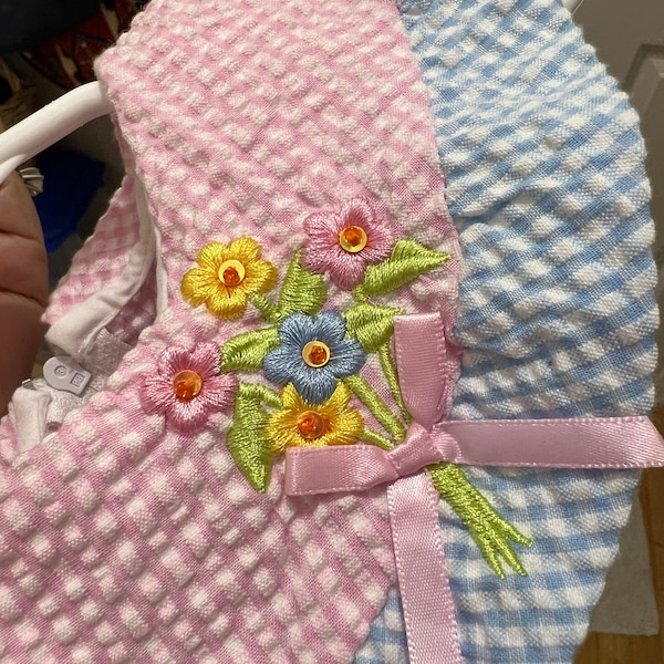VTG Sophie Rose Pink Summer Seersucker Toddler Dress Embellished with Flowers and Butterfly SZ 3T