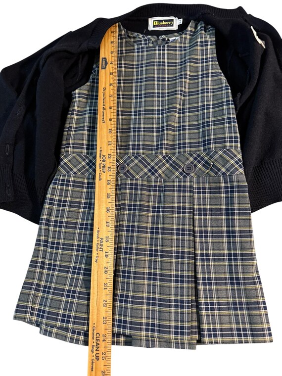Vintage Blueberry Apparel School Uniform Set | Notre Dame School | Plaid Jumper + Navy Cardigan | Made in USA | Girls approx 4-5 View 6