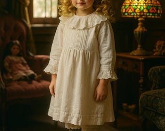 Stunning 1900s Pollyanna White Batiste Lawn Toddler or Large Antique Doll Dress W/exquisite embroidery/ cut lace/pintucks SZ 18-24M