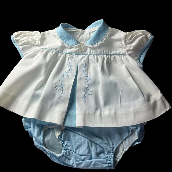 1960s NB or Doll White Diaper Dress w/Ruffled Rumba Diaper cover