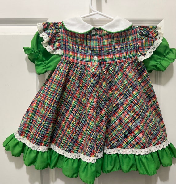 VTG Sears Ruffled Green Multi Color Print Toddler… - image 2