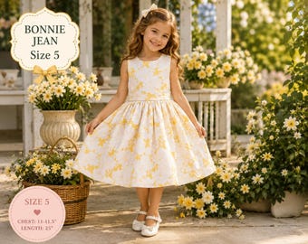 Bonnie Jean Gelb Blumen Jacquard Party Kleid Sz 5 Vintage Inspiriert Schleife Zurück Osterkleid Besondere Anlässe Mädchen Party Kleid