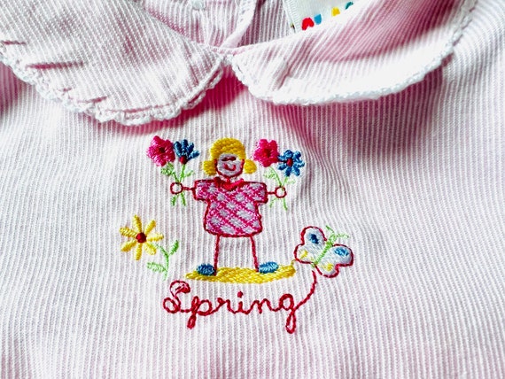VTG Spring Baby pink romper W/diaper snaps w/ cut… - image 5