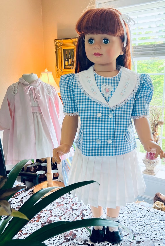 1960s Sunday School 2-Piece Set Blue Gingham/White