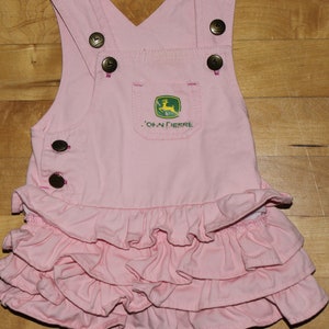 VTG John Deere Pink Country Baby Ruffled Coverall Dress 6M