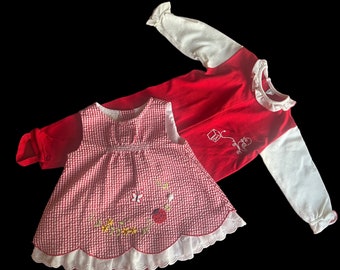 VTG Baby Girl Red Lot/ Summer Red Gingham dress - Carter's Red Stirrup Longal  SZ 6-9M