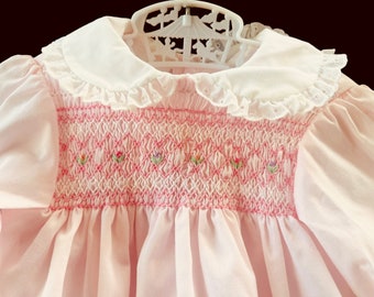 Baby Polly Flinders Pink Hand Smocked 12M