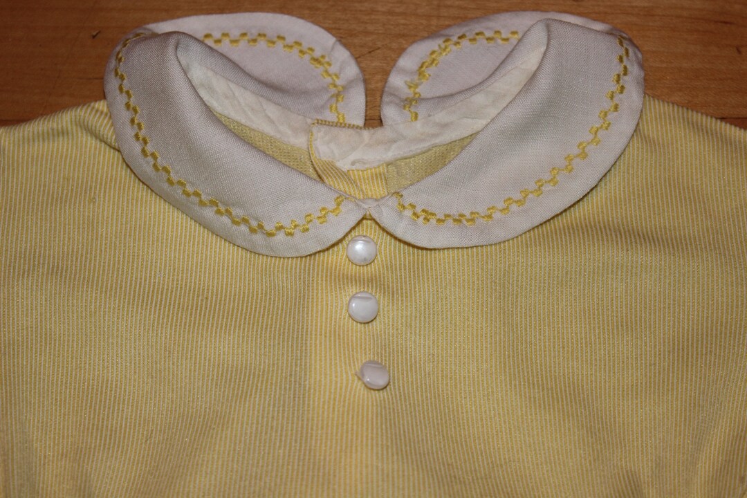 1950s Baby Boy Suit Yellow Hand Embroidered Glass Buttons Diaper Snaps
