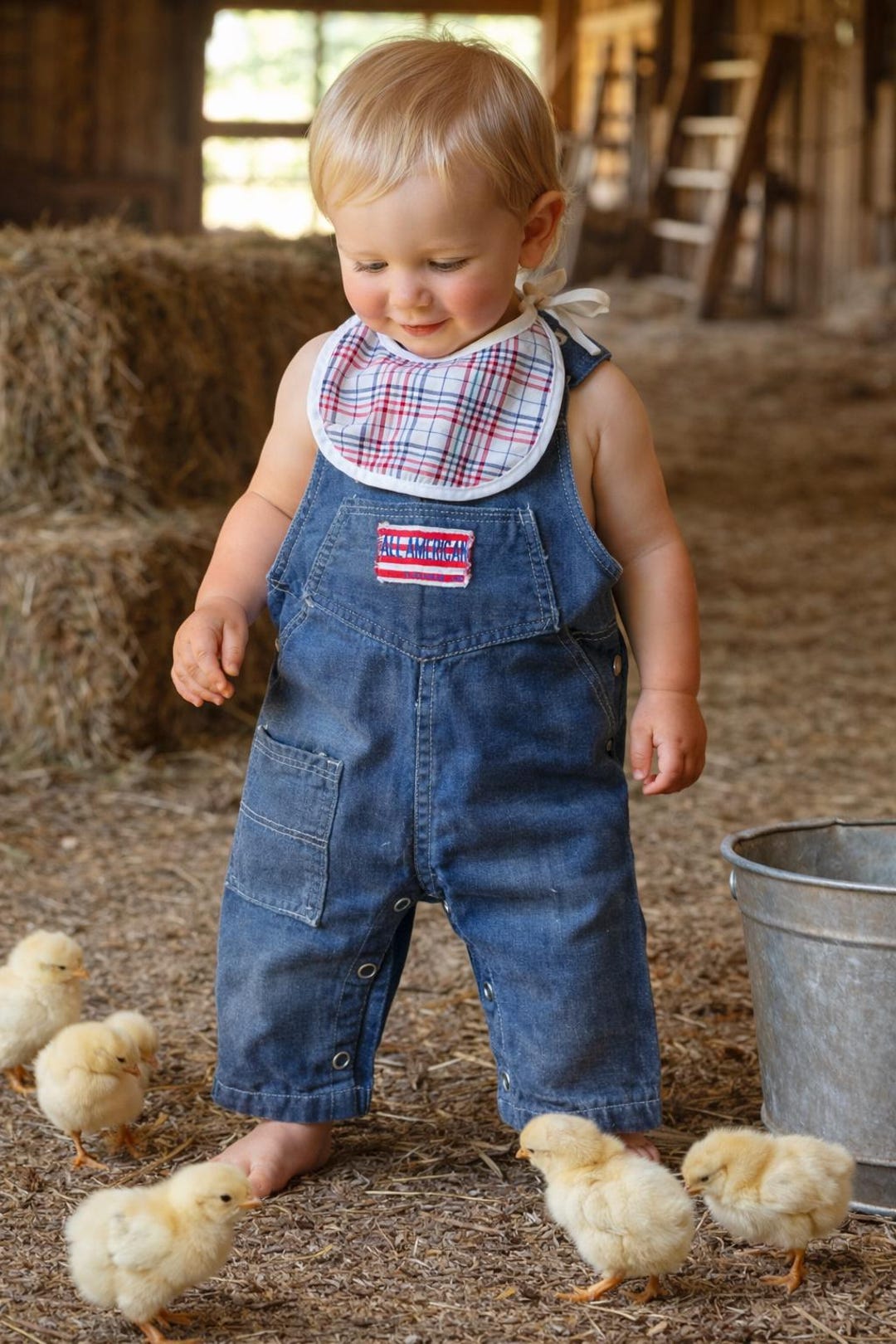 Vintage Denim Baby Overalls With Patriotic Bib | All American Patch ...