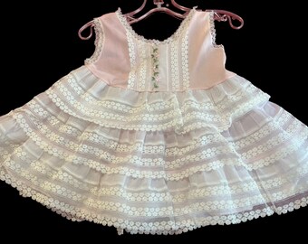 VTG Union Made Ruffled Lace Pink Petticoat Slip fits Patti Playpal Dolls or Toddler Girl 3YR