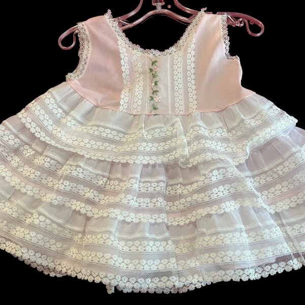 VTG Union Made Ruffled Lace Pink Petticoat Slip fits Patti Playpal Dolls or Toddler Girl 3YR