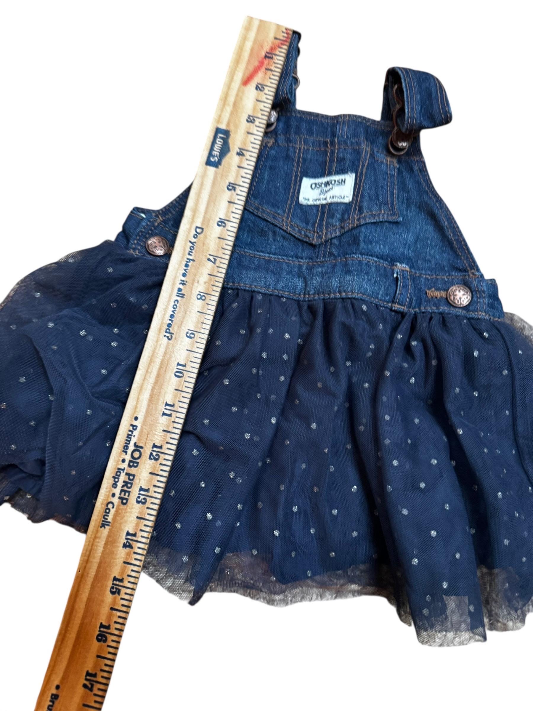oshkosh denim tulle dress Oshkosh Blue Denim Tulle Dress Jumper Navy Silver Polka Dot Vestback 18  mnth NWT