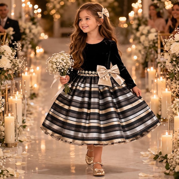 bonnie jean black and gold dress Buy Holiday Sz 6 | Velvet Bodice & Stripe Skirt | Party Flower Girl Christmas Weddings| Special Occasion Girls Dres Online in India high quality