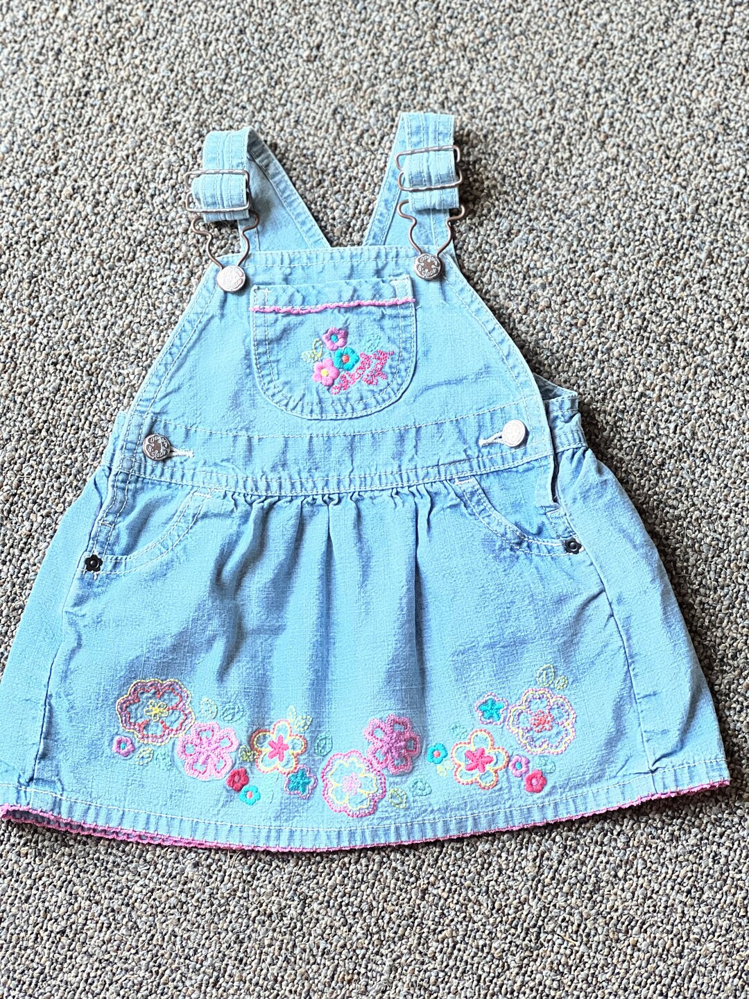 VTG Oshkosh Baby Girl Denim Coverall Skirt Dress W/ Embroidery SZ 9M Etsy