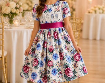 Abito da festa vintage Jessica McClintock Gunne Sax con stampa floreale / Taglia 7 / Abito da cerimonia in stile cottagecore con pizzo e fascia in raso