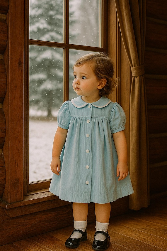 blue and brown toddler dress Vintage 1980s Funtasia Too Baby Blue Corduroy Dress Sz 3T | Made in USA |  Peter Pan Collar Sailor Style