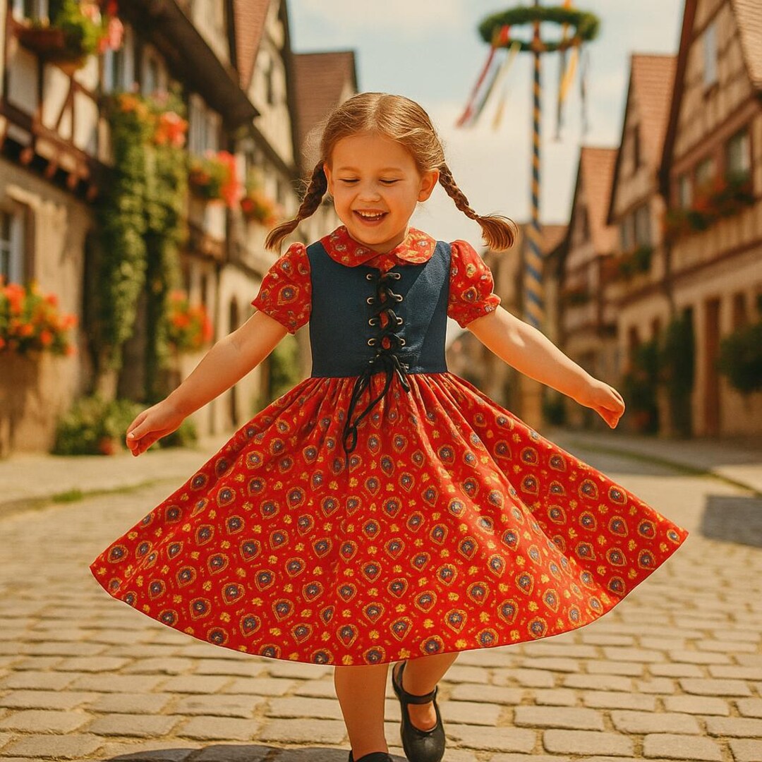 Vintage 1970s Cater Frock Red Heart Print Prairie Dress | Dirndl
