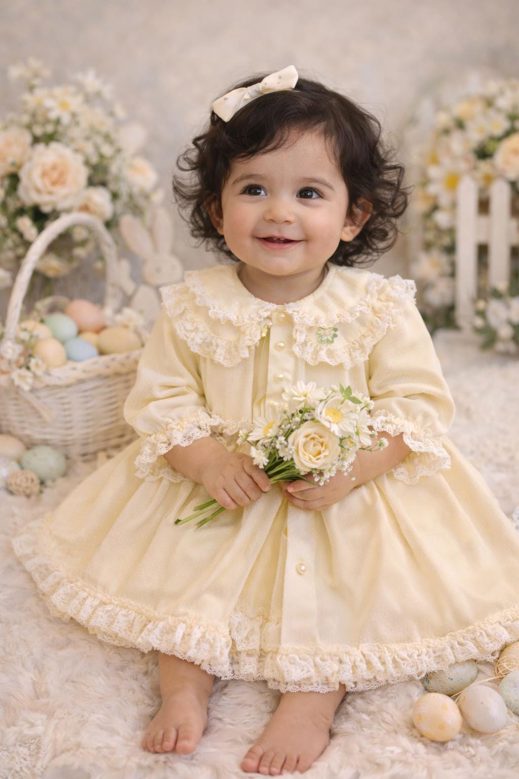 Robe Bébé Fille Vintage Rétro - Taille 3-6 Mois, Rose Floral, 100% Coton Avec Col Dentelle