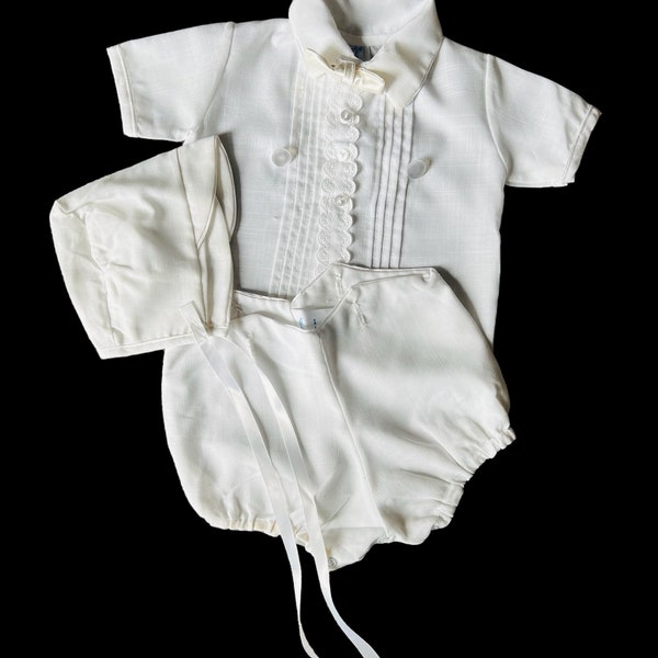 Baby Boy Something Pretty White Three Piece Formal Suit w/Hat Wedding, Baptism SZ 0-3M
