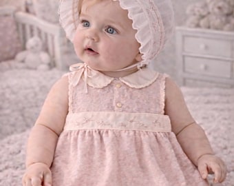 Midcentury Carter’s Pink Sunsuit & Matching Bonnet Sz 3–6M | Vintage Style Baby Bubble Romper | Open-Back Bonnet | Baby or Large Doll Outfit