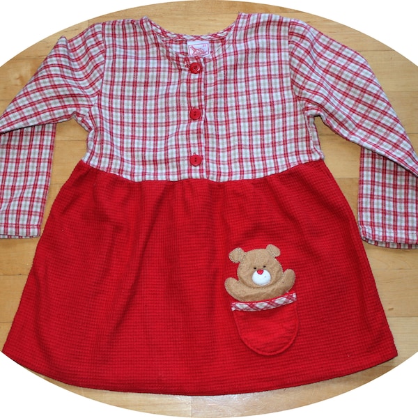 VTG Buster Brown Red Cotton Toddler Bear Embellished Dress - SZ. 3T