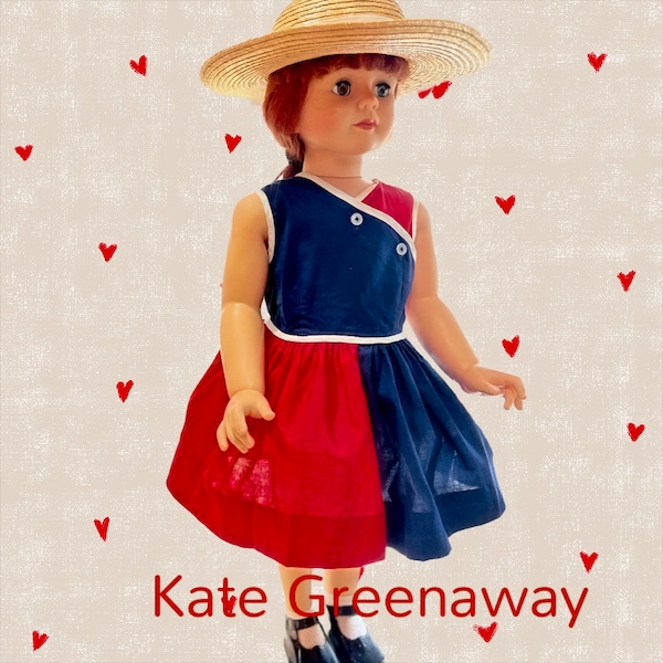 VTG Kate Greenaway Red White, and blue patriotic dress opens for easy dressing. Great for larger 35 inch Patty PlayPal Doll SZ 4-5