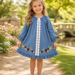 Abito vintage in stile boho Goodlad blu in cotone ricamato taglia 4T / Abito estivo boho prateria / Abito contadino in pizzo floreale per ragazze / Primavera