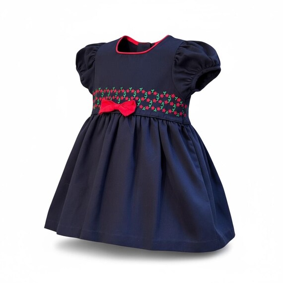 rare editions embroidered dress Blue Striped Embroidered Dress
