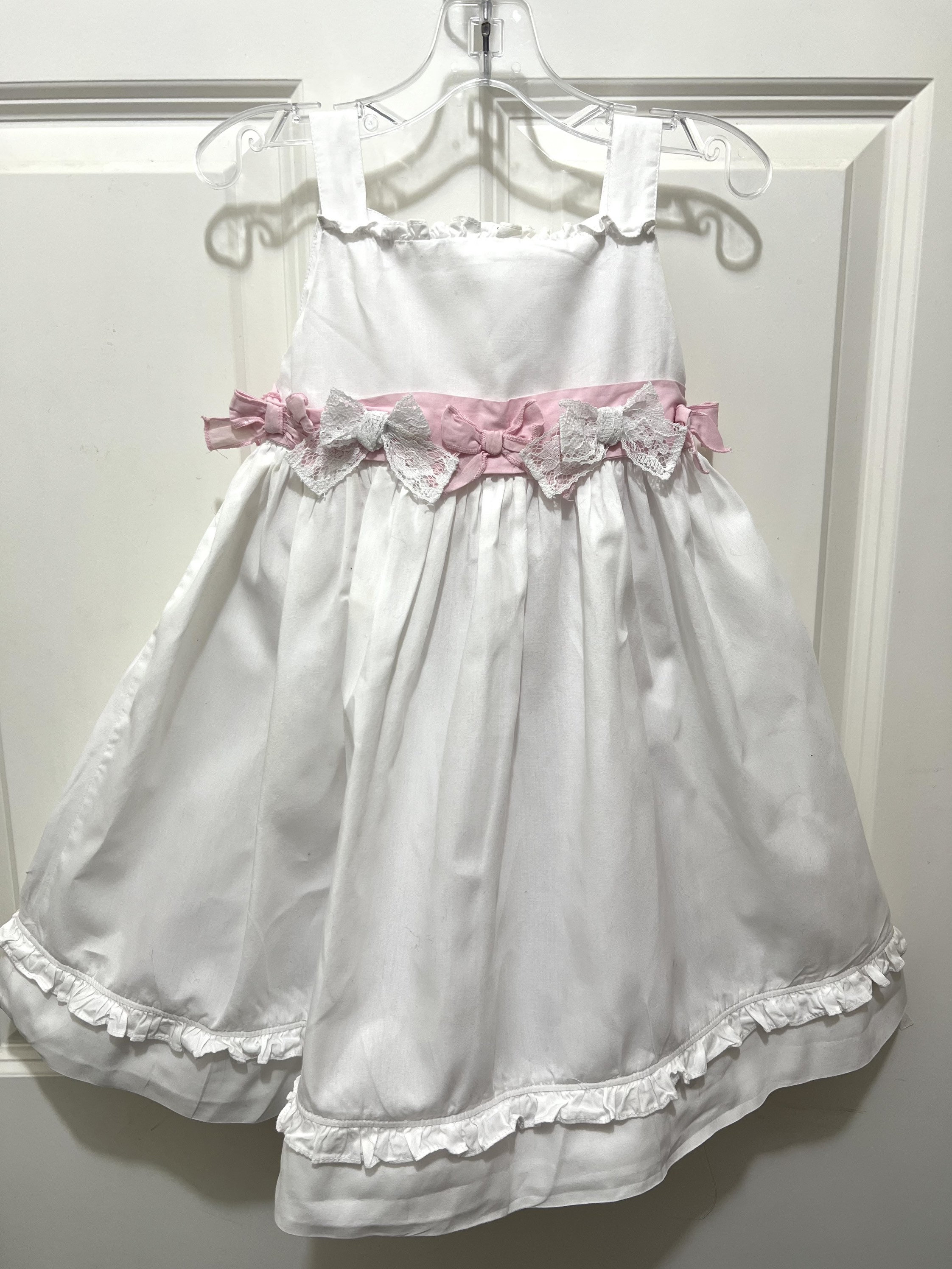 Wonderful Heritage Polly Flinders in White W/pink and Lace Ribbon